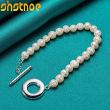 925 Silver Pearl Chain Bracelet Buckle Women Wedding Charm Jewelry