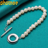 925 Silver Pearl Chain Bracelet Buckle Women Wedding Charm Jewelry