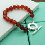 925 Silver Red Agate Bracelet For Woman Charm Wedding Jewelry