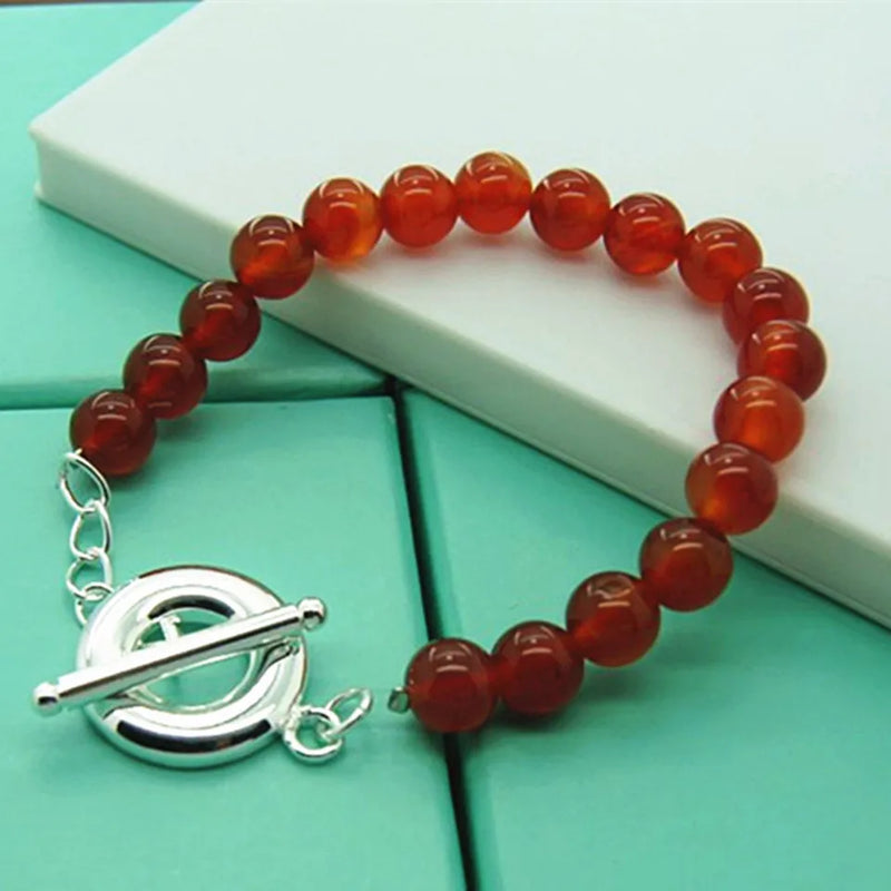 925 Silver Red Agate Bracelet For Woman Charm Wedding Jewelry