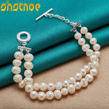 925 Silver OT Buckle Pearl Chain Bracelet For Women