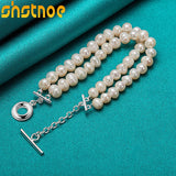 925 Silver OT Buckle Pearl Chain Bracelet For Women