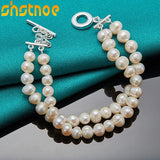 925 Silver OT Buckle Pearl Chain Bracelet For Women