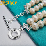 925 Silver OT Buckle Pearl Chain Bracelet For Women