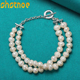 925 Silver OT Buckle Pearl Chain Bracelet For Women