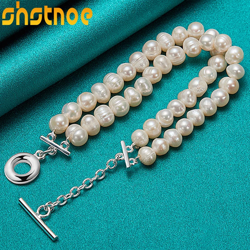 925 Silver OT Buckle Pearl Chain Bracelet For Women