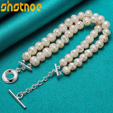 925 Silver OT Buckle Pearl Chain Bracelet For Women