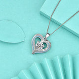 925 Silver Ocean Heart Necklace Carved Pendant Jewelry
