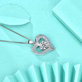 925 Silver Ocean Heart Necklace Carved Pendant Jewelry