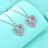 925 Silver Ocean Heart Necklace Carved Pendant Jewelry
