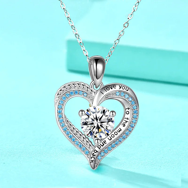 925 Silver Ocean Heart Necklace Carved Pendant Jewelry
