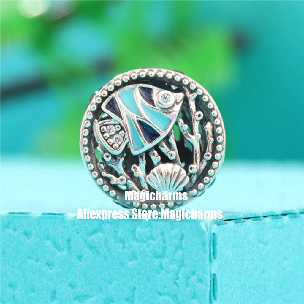 925 Silver Ocean Life Enamel & CZ Charm Bead Fits All European Bracelets