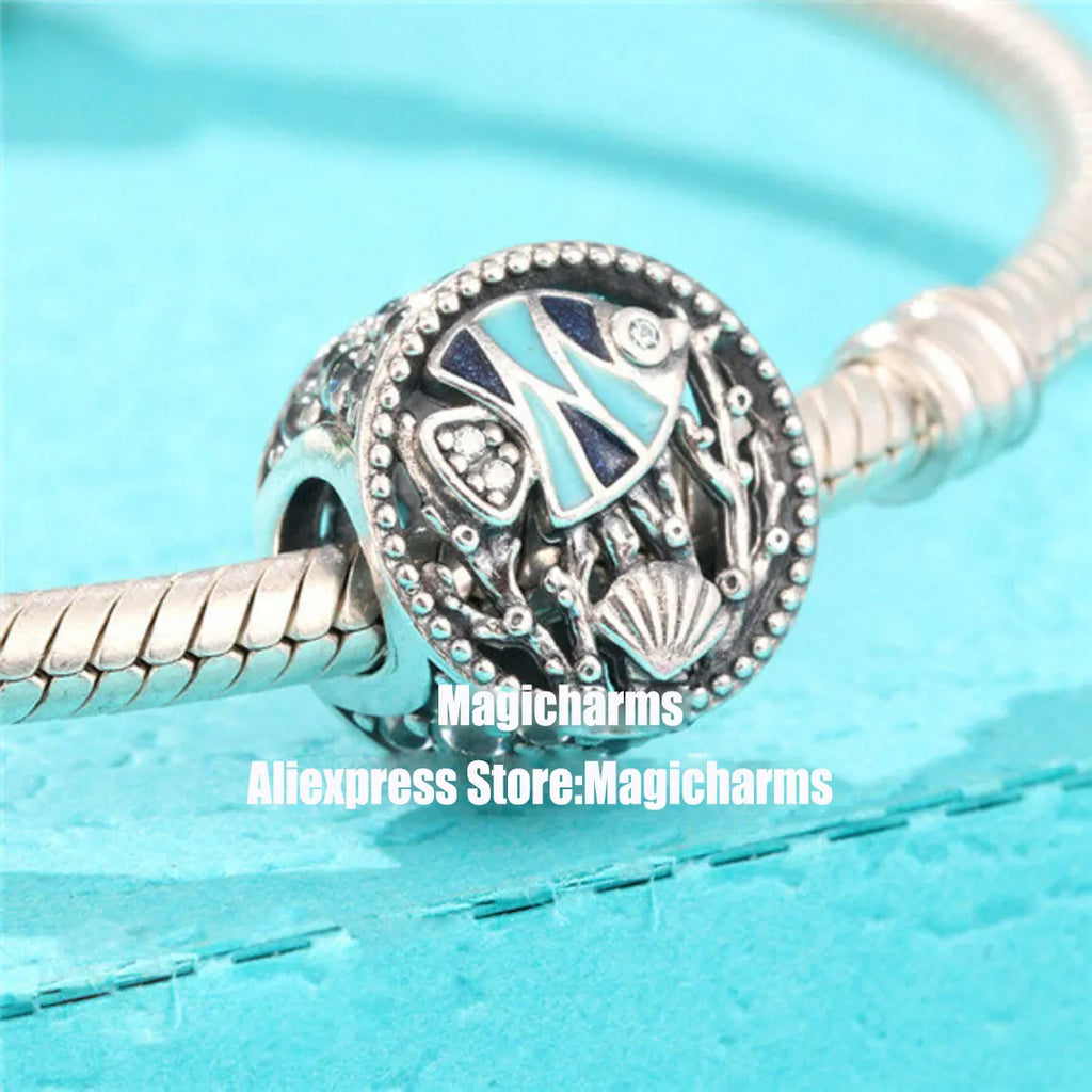 925 Silver Ocean Life Enamel & CZ Charm Bead Fits All European Bracelets