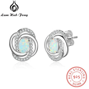 925 Silver Opal Earrings with CZ Knot Studs - Lam Hub Fong