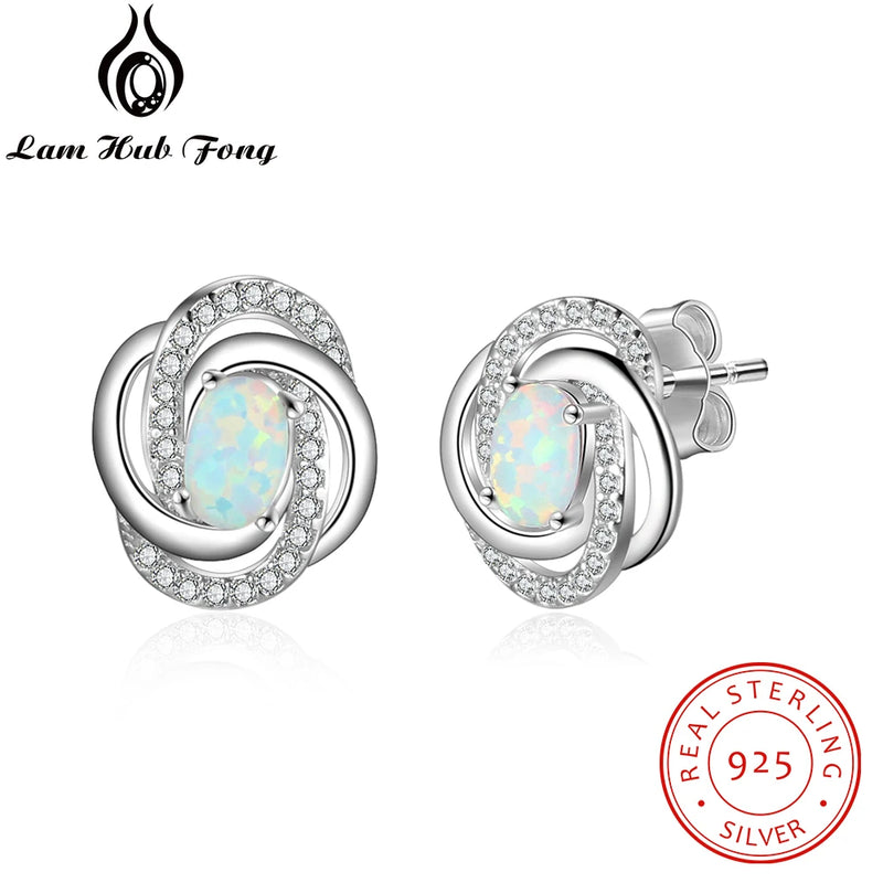 925 Silver Opal Earrings with CZ Knot Studs - Lam Hub Fong