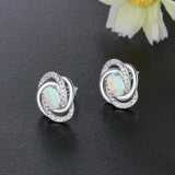 925 Silver Opal Earrings with CZ Knot Studs - Lam Hub Fong