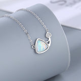 Sterling Silver Opal Geometric Triangle Zircon Pendant Necklace