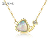 Sterling Silver Opal Geometric Triangle Zircon Pendant Necklace