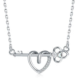 925 Silver Opal Key & Heart Necklaces Float Love Heart Pendant Mother Jewelry