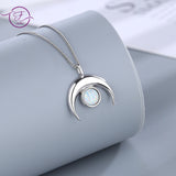 925 Silver Opal Moon Pendant Necklace Wedding Jewelry