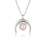 925 Silver Opal Moon Pendant Necklace Wedding Jewelry