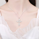 925 Silver Opal Necklace Zircon Cross Pendant Girls Anniversary Gift