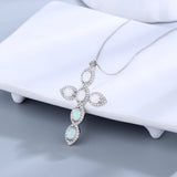 925 Silver Opal Necklace Zircon Cross Pendant Girls Anniversary Gift