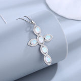 925 Silver Opal Necklace Zircon Cross Pendant Girls Anniversary Gift