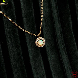 925 Silver Opal Pendant Necklace French Light Female Fine Jewelry