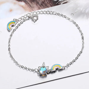 925 Silver Opal Unicorn Charm Bracelet - Wedding Party Jewelry