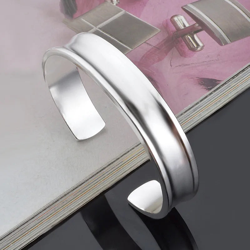 925 Silver Cuff Bracelet Bangles For Women Men Couple Gift