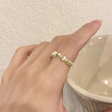 925 Silver Open Finger Ring String Pearl Beads Punk Stackable for Women