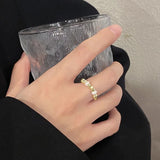 925 Silver Open Finger Ring Golden String Pearl Beads Punk Stackable