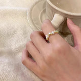925 Silver Open Finger Ring String Pearl Beads Punk Stackable for Women