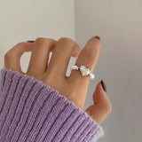 925 Silver Open Finger Ring Heart Pearl Star Geometric Punk
