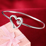 925 Silver Heart Bangle Women Wedding Engagement Jewelry