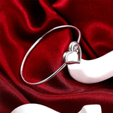 925 Silver Heart Bangle Women Wedding Engagement Jewelry