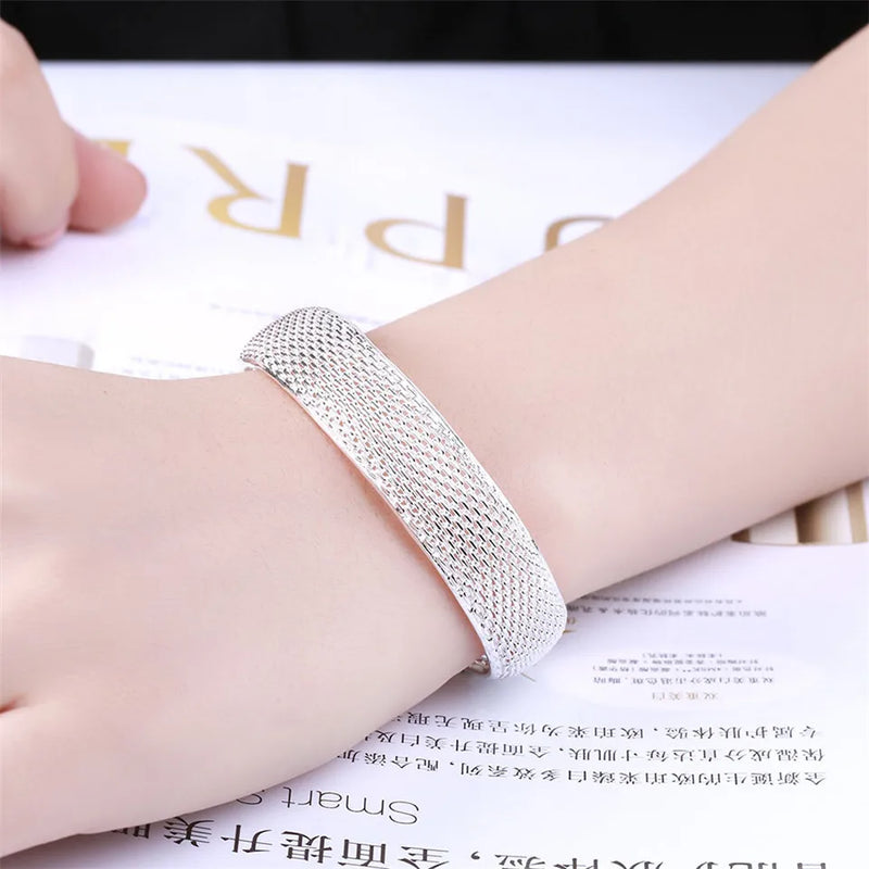 925 Silver Open Web Bangle Bracelet Wedding Charm Jewelry