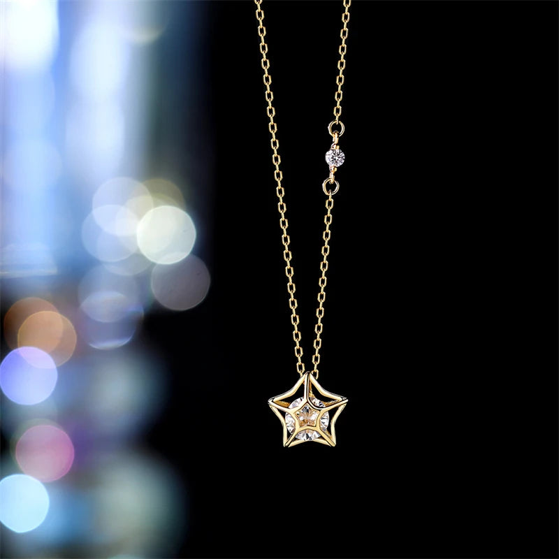 925 Silver Openwork Star Zircon Pendant Necklace