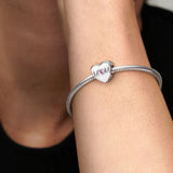 925 Silver Openwork Flower Mommy Heart Charm Bead for Bracelet DIY