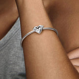 925 Silver Openwork Flower Mommy Heart Charm Bead for Bracelet DIY
