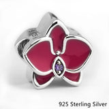 925 Silver Orchid Charm Radiant Orchid Enamel Purple CZ DIY Bracelet Jewelry