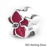 925 Silver Orchid Charm Radiant Orchid Enamel Purple CZ DIY Bracelet Jewelry