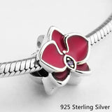 925 Silver Orchid Charm Radiant Orchid Enamel Purple CZ DIY Bracelet Jewelry