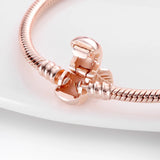 925 Sterling Silver Rose Charm Beaded Bracelet Snake Chain Women's Jewelry