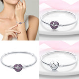 925 Sterling Silver Rose Charm Beaded Bracelet Snake Chain Women's Jewelry