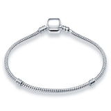 925 Sterling Silver Rose Charm Beaded Bracelet Snake Chain Women's Jewelry