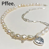 925 Silver Baroque Pearl Necklace Heart Pendant Charm