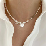 925 Silver Baroque Pearl Necklace Heart Pendant Charm
