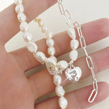 925 Silver Baroque Pearl Necklace Heart Pendant Charm
